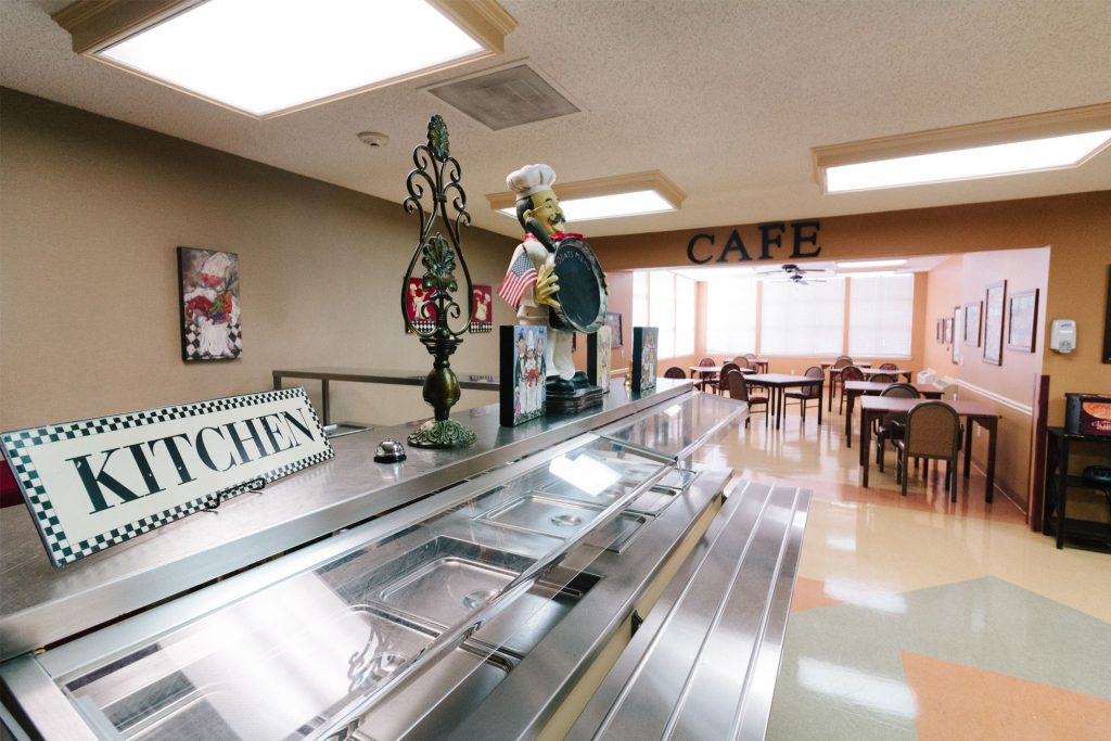 The kitchen line at a skilled nursing nursing home