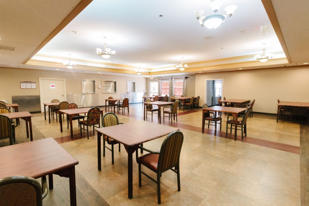 A dining area at a skilled nursing facility