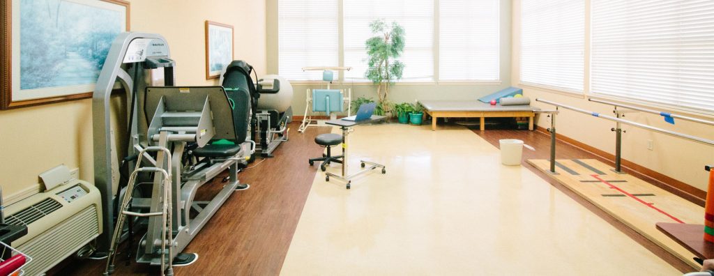 A physical therapy gym available at a short term care facility
